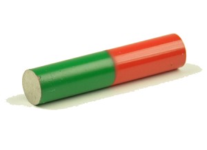 Staafmagneet, AlNiCo, D=10 mm,L=50 mm rood/groen gekleurd